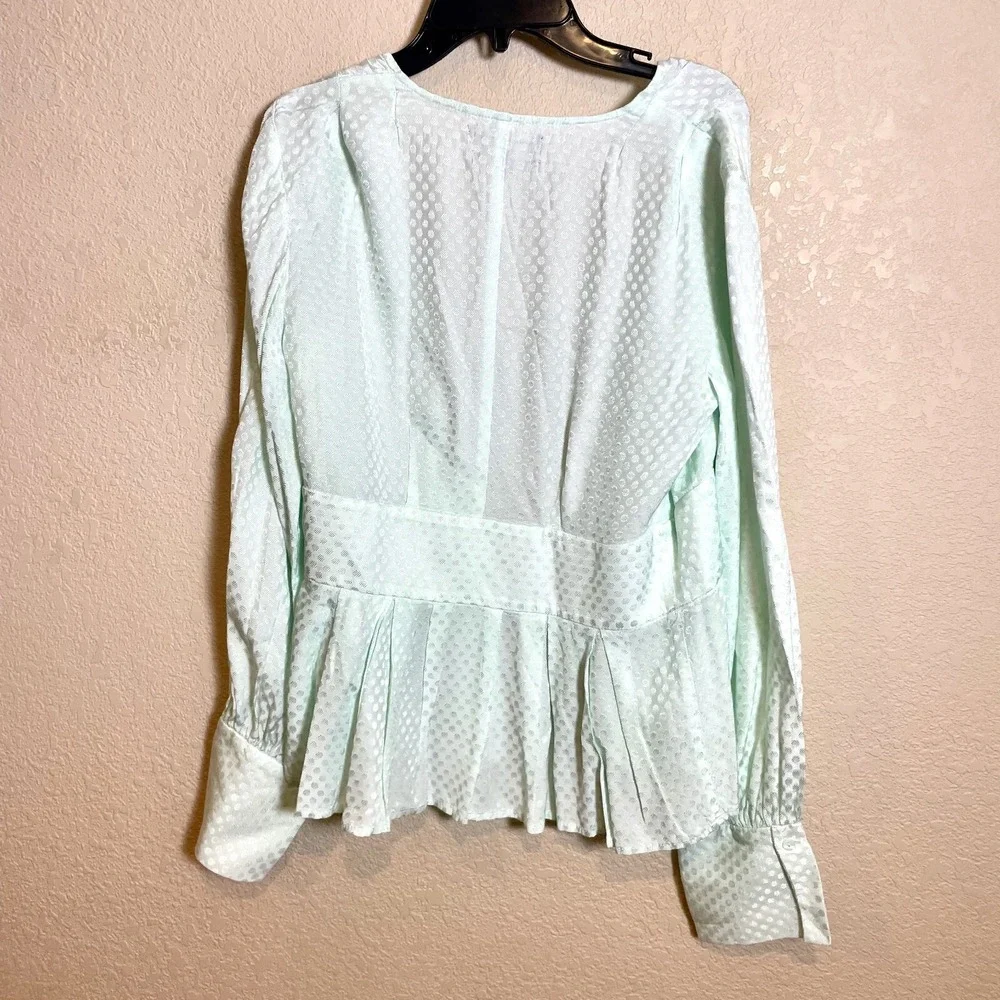 Something Navy Jacquard Wrap Blouse Top Womens S Mint Green‎ Long Sleeve Polka